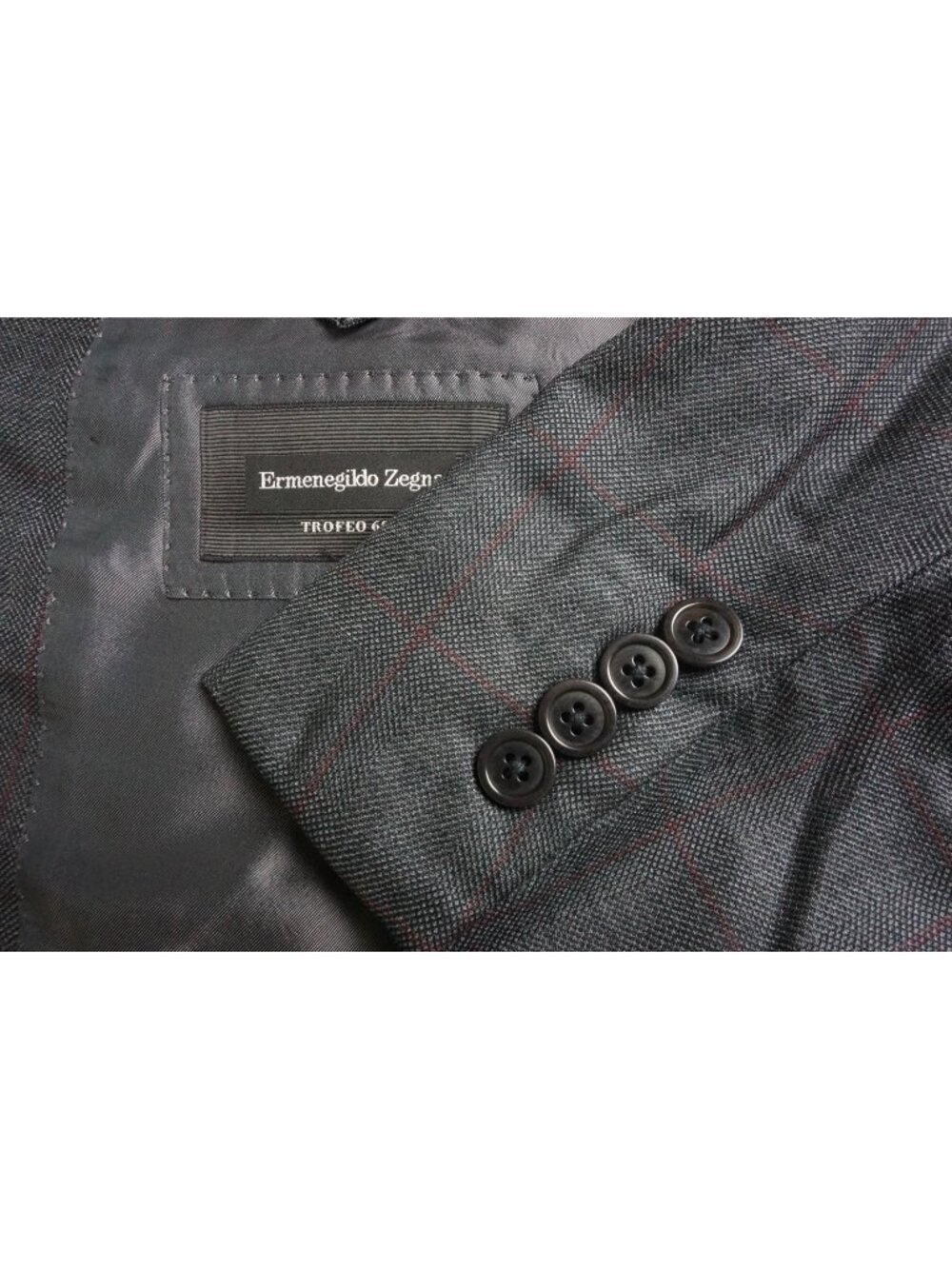 Ermenegildo Zegna Trofeo 600 Gray Red Plaid Silk Blend Pc Suit Jacket Pants 38R
